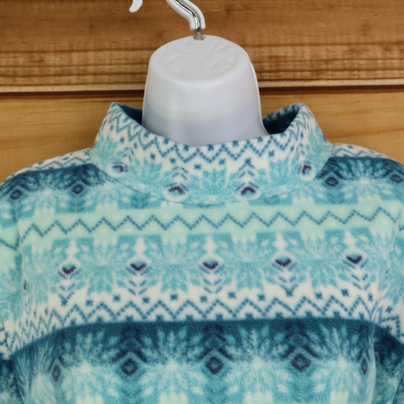 Croft & Barrow Fleece Pullover Sweatshirt Womens Size‎ XXL Blue Green Snowflakes - Picture 4 of 7
